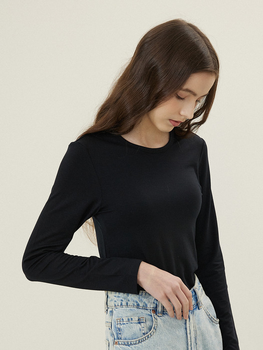 Slim Tencel Span Long Sleeve T-Shirts [BLACK]