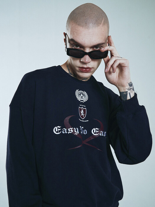 Double Rake Uniform Sweat Shirts - NAVY