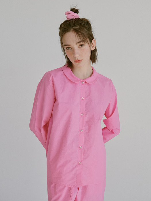 Cherry pink round collar shirt