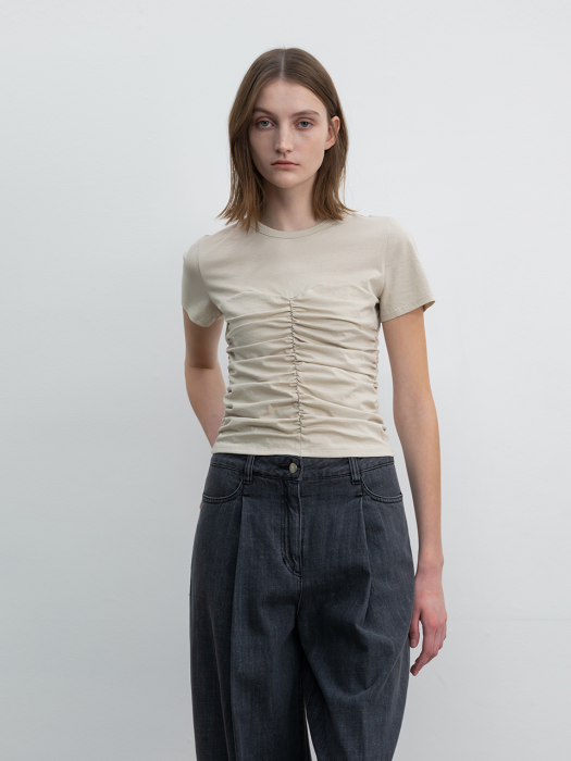Shirred Cotton T-shirt Sage (JWTS3E908I1)