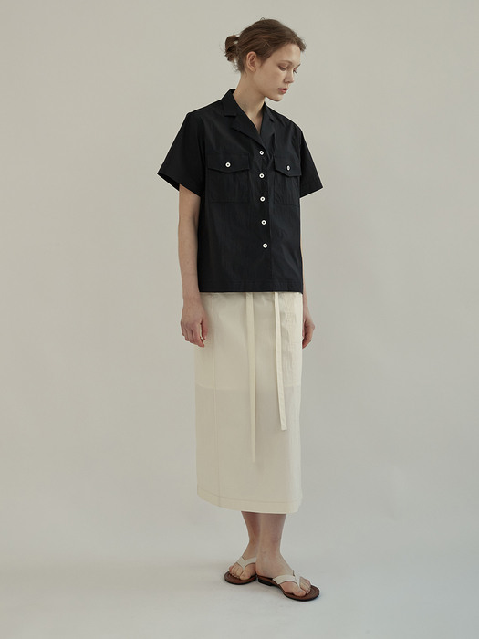 Tied Oblique Pocket Skirt_Cream