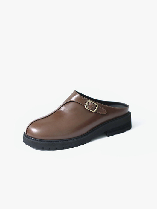 Chunky-Sole Leather Mules . Coffee Brown