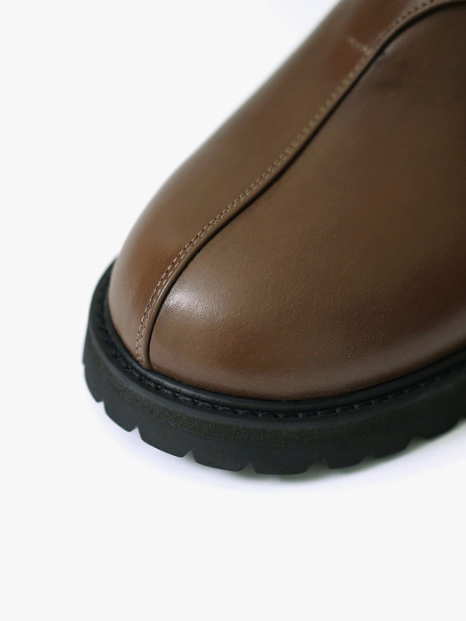 Chunky-Sole Leather Mules . Coffee Brown
