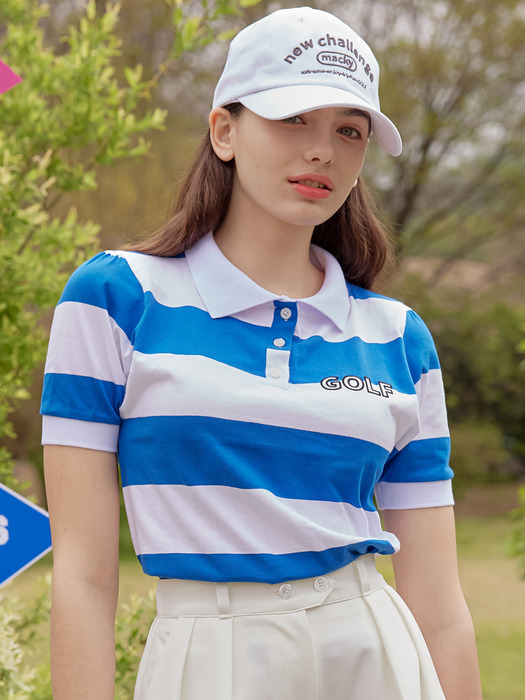 stripe golf T-shirt blue