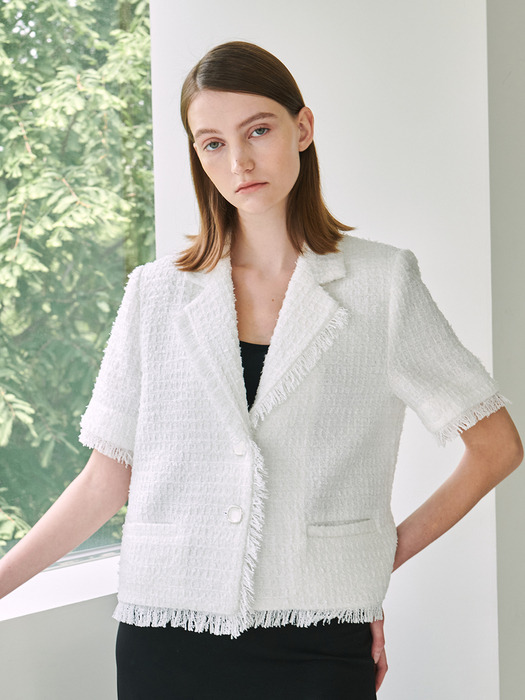 Tweed Fringe Jacket - White