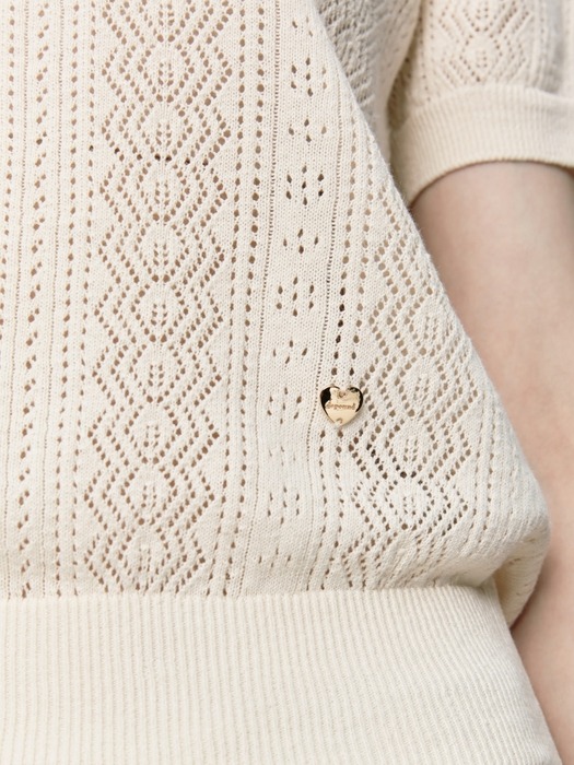 linen crochet half sleeve knit - ivory