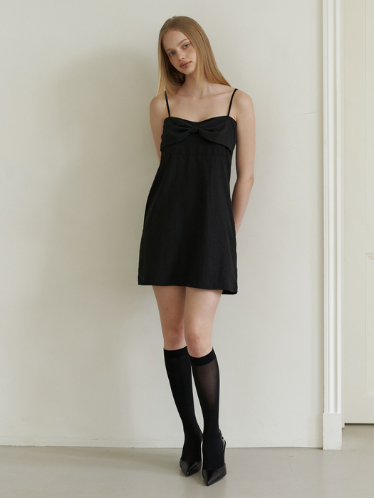 romance ribbon dress -  black