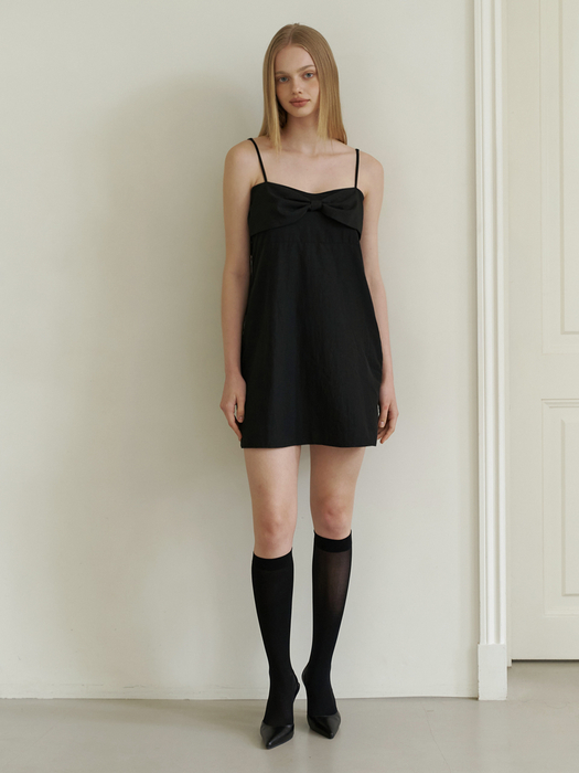 romance ribbon dress -  black