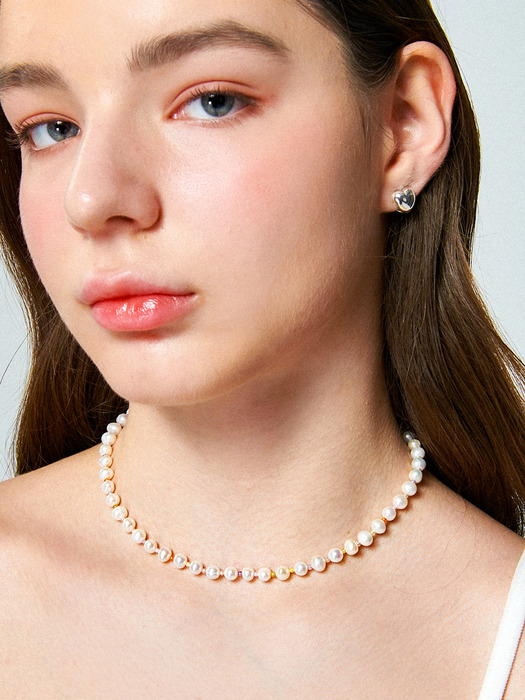 Fresh-water-pearl Zircon Silver Necklace In450 [Silver]
