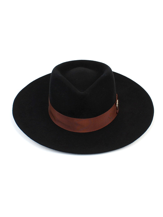 V BR Line Black Wool Fedora 울페도라