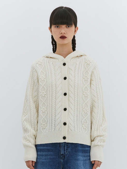 CABLE HOODIE CARDIGAN (IVORY)