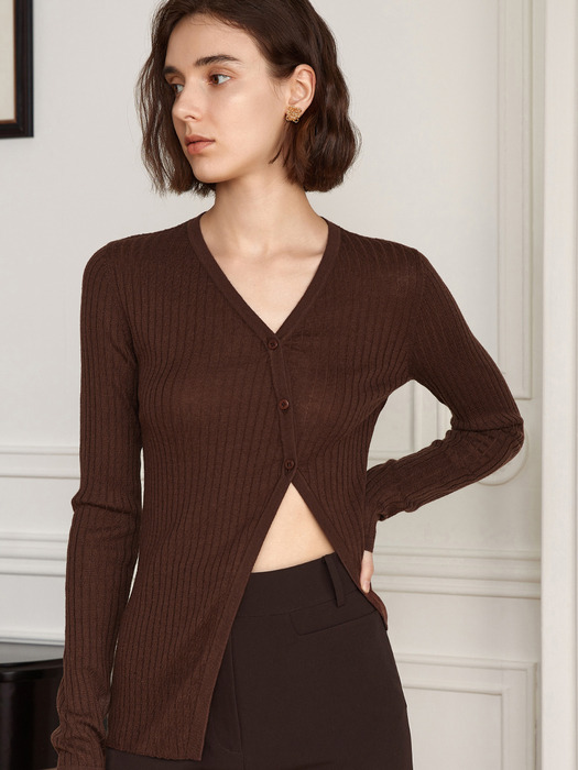 YY_Vintage split brown knit top