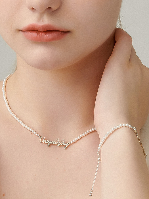 Initials Line Pearl Silver Necklace In490 [Silver]