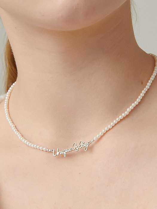 Initials Line Pearl Silver Necklace In490 [Silver]