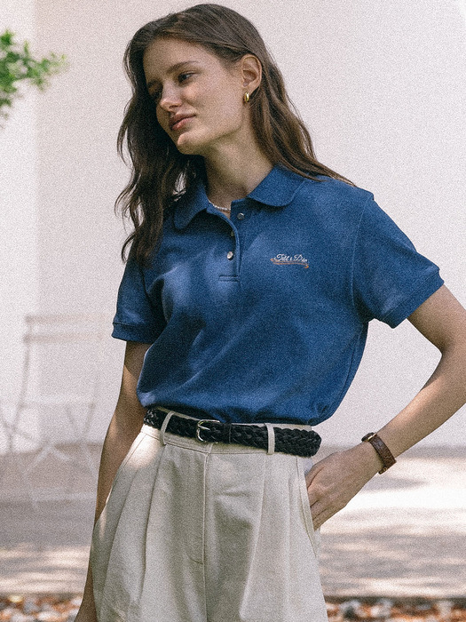 Terry collar T-shirt(Blue) - Image 2