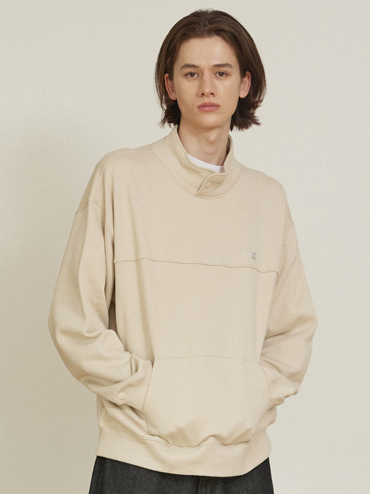 BUTTON HALF NECK SWEATSHIRTS [3 COLOR]