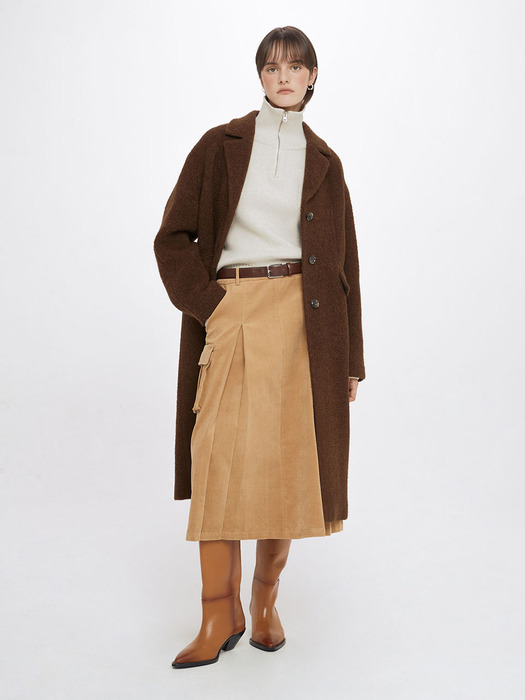 Boucle Long Coat in Brown VW3WH020-93