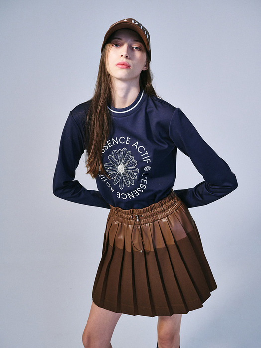 EMBLEM EMBROIDERED ACTIVE TOP LONG SLEEVE_NAVY IVORY