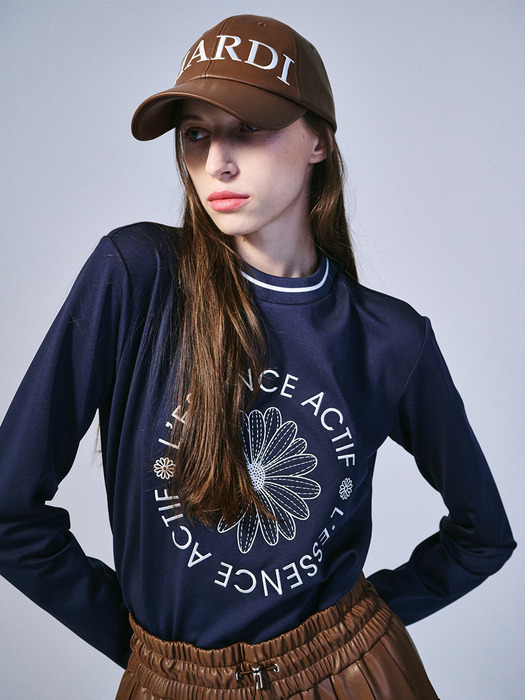 EMBLEM EMBROIDERED ACTIVE TOP LONG SLEEVE_NAVY IVORY