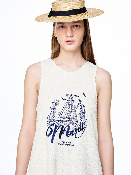 TERRY MINI SLEEVELESS DRESS BON VOYAGE_IVORY NAVY