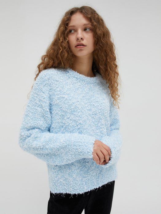 R TWO TONE BOUCLE KNIT TOP_SKY BLUE