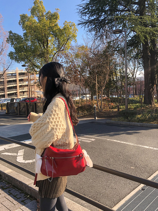 Belted ribbon bag_french red