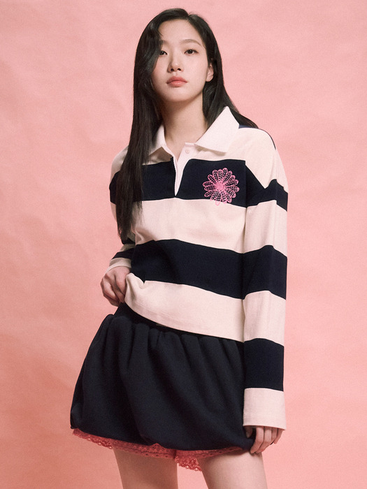 RUGBY SHIRT STRIPE FLOWER_IVORY NAVY