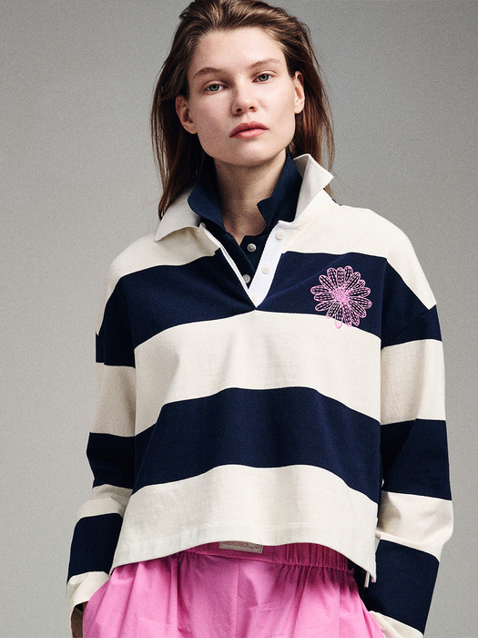 RUGBY SHIRT STRIPE FLOWER_IVORY NAVY