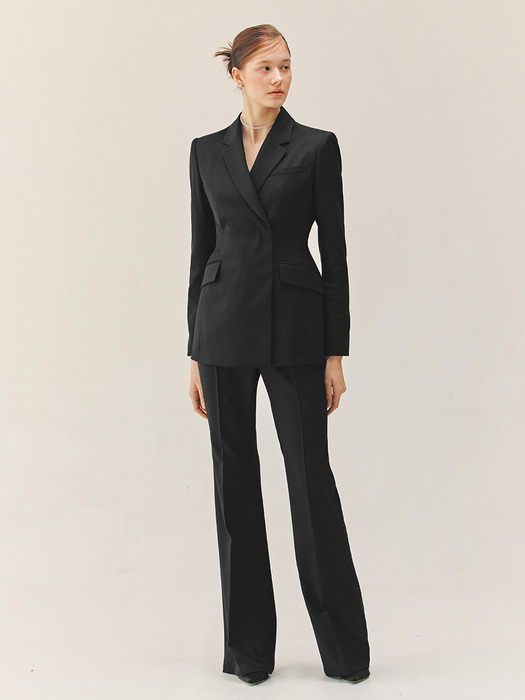 [SET]TRINITY Double breasted tailored blazer + VASHTI Bootcut wool trousers (Black)