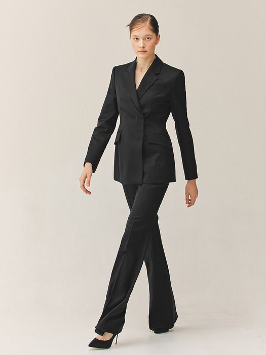 [SET]TRINITY Double breasted tailored blazer + VASHTI Bootcut wool trousers (Black)