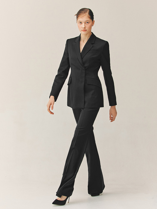 [SET]TRINITY Double breasted tailored blazer + VASHTI Bootcut trousers (Black)