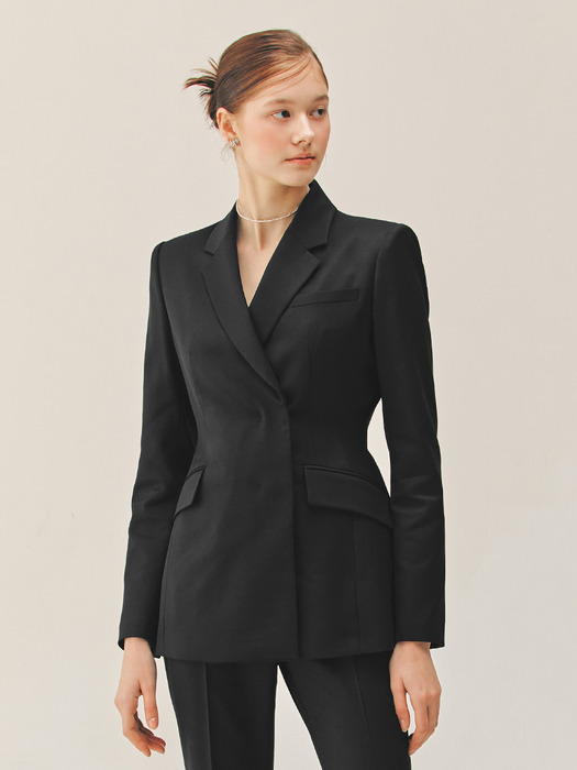 [SET]TRINITY Double breasted tailored blazer + VASHTI Bootcut wool trousers (Black)