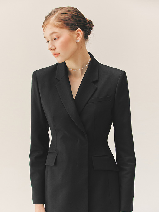 [SET]TRINITY Double breasted tailored blazer + VASHTI Bootcut wool trousers (Black)