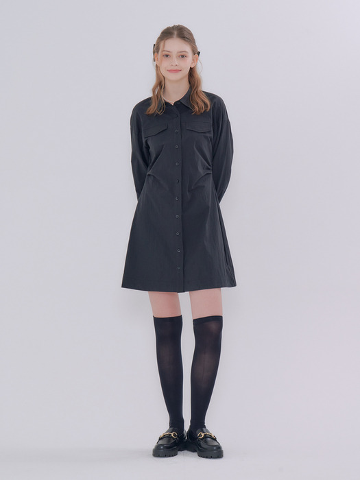 MET line shirt mini dress black