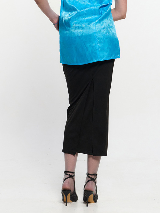 Shirring Layered Slit Skirt _ BLACK