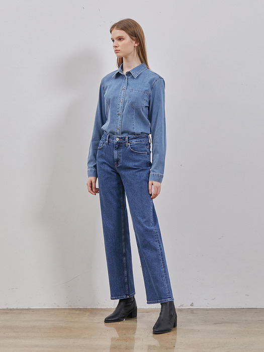 DENIM BASIC ONE POCKET SHIRT BLUE