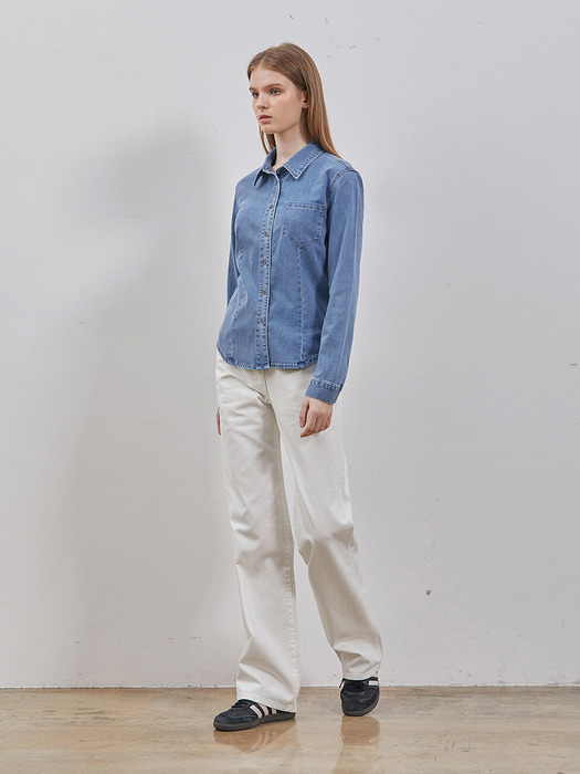 DENIM BASIC ONE POCKET SHIRT BLUE