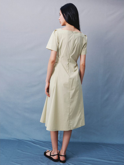 Square Neck Shirring Long Dress  Apple Green (KE4371M04K)