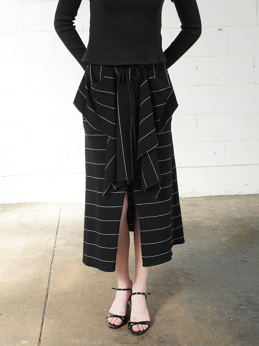 PERIS striped drape skirt (BLACK)