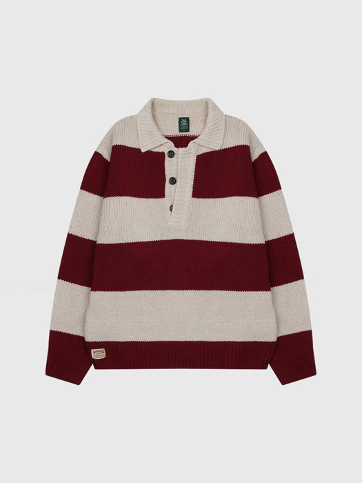 Striped Rugby Polo - Burgundy