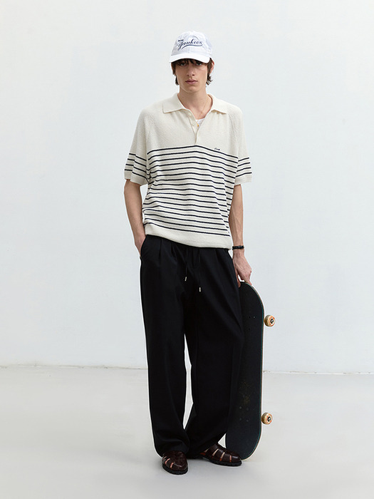 UNISEX COLLARED STRIPE KNIT CREAM_M_UDSW4B129CR