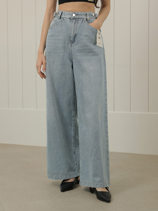 Overall Tab Wide Denim Pants (Blue)