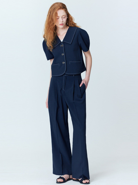 Summer two-tuck wide pants_Navy