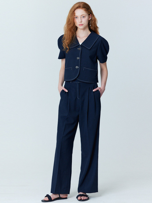 Summer two-tuck wide pants_Navy