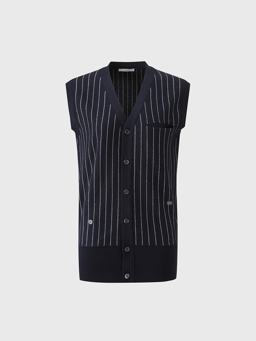 CASHMERE COTTON BLOUSON KNITTED VEST_NAVY STRIPE