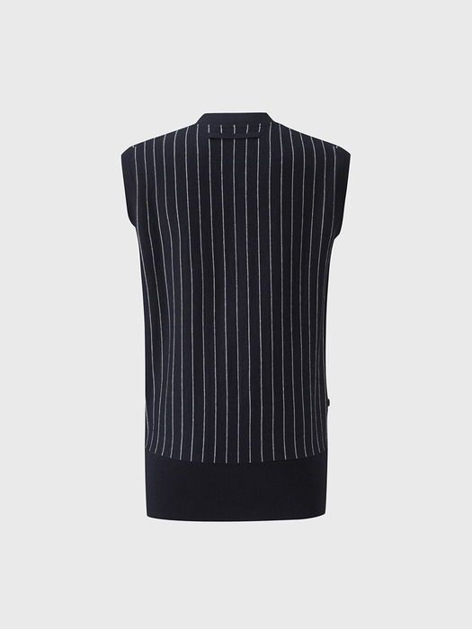 CASHMERE COTTON BLOUSON KNITTED VEST_NAVY STRIPE