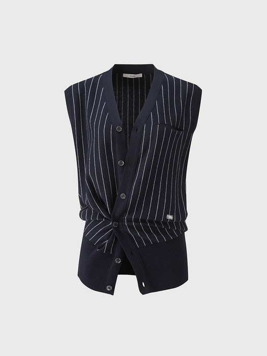 CASHMERE COTTON BLOUSON KNITTED VEST_NAVY STRIPE