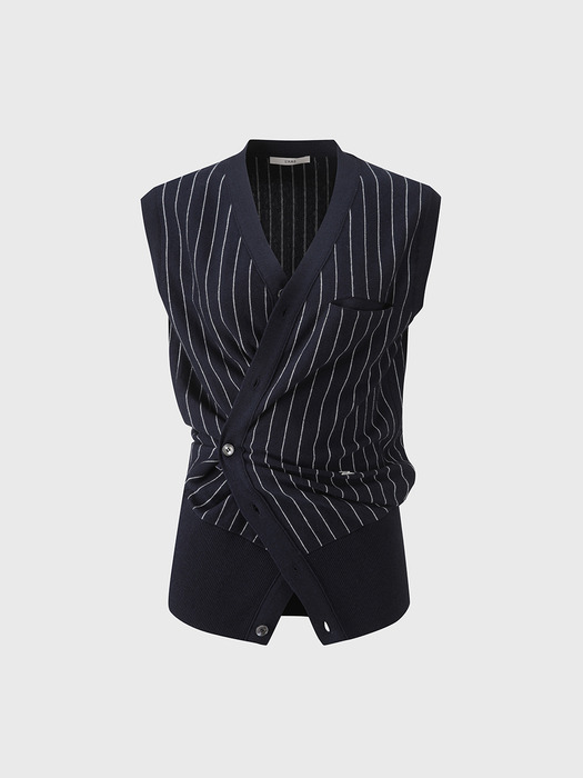 CASHMERE COTTON BLOUSON KNITTED VEST_NAVY STRIPE