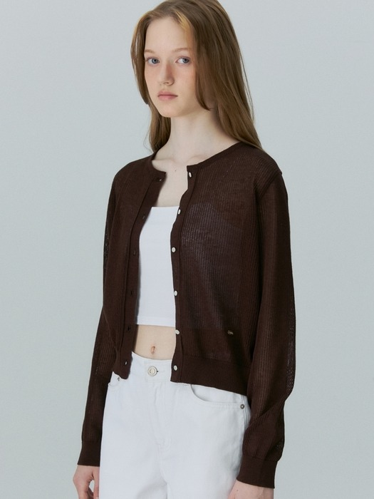 ribbed short cardigan - brown