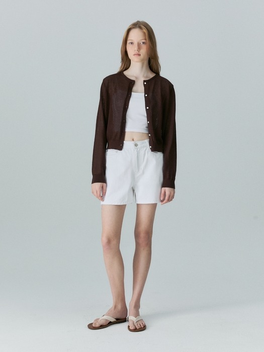 ribbed short cardigan - brown